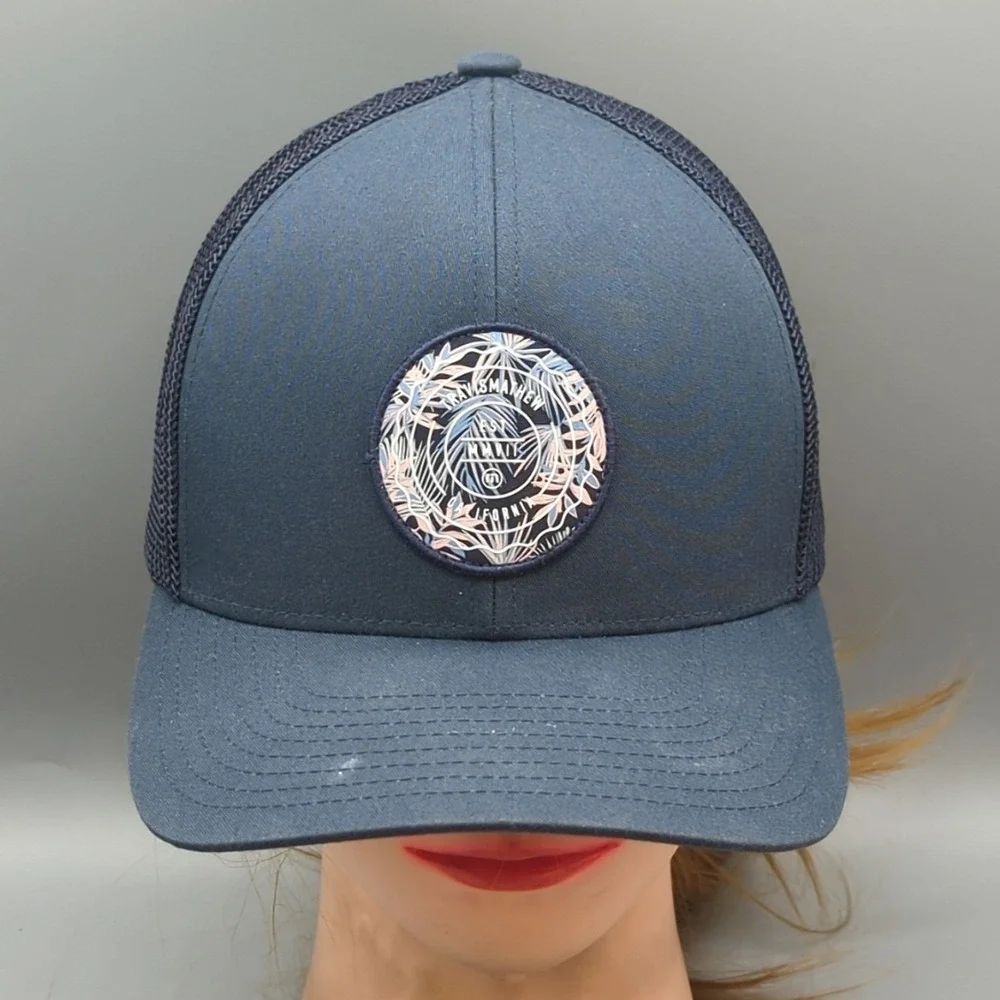 TravisMathew Baseball Cap Hat Navy Blue Palm Tree Patch Flexfit 110 Adjustable